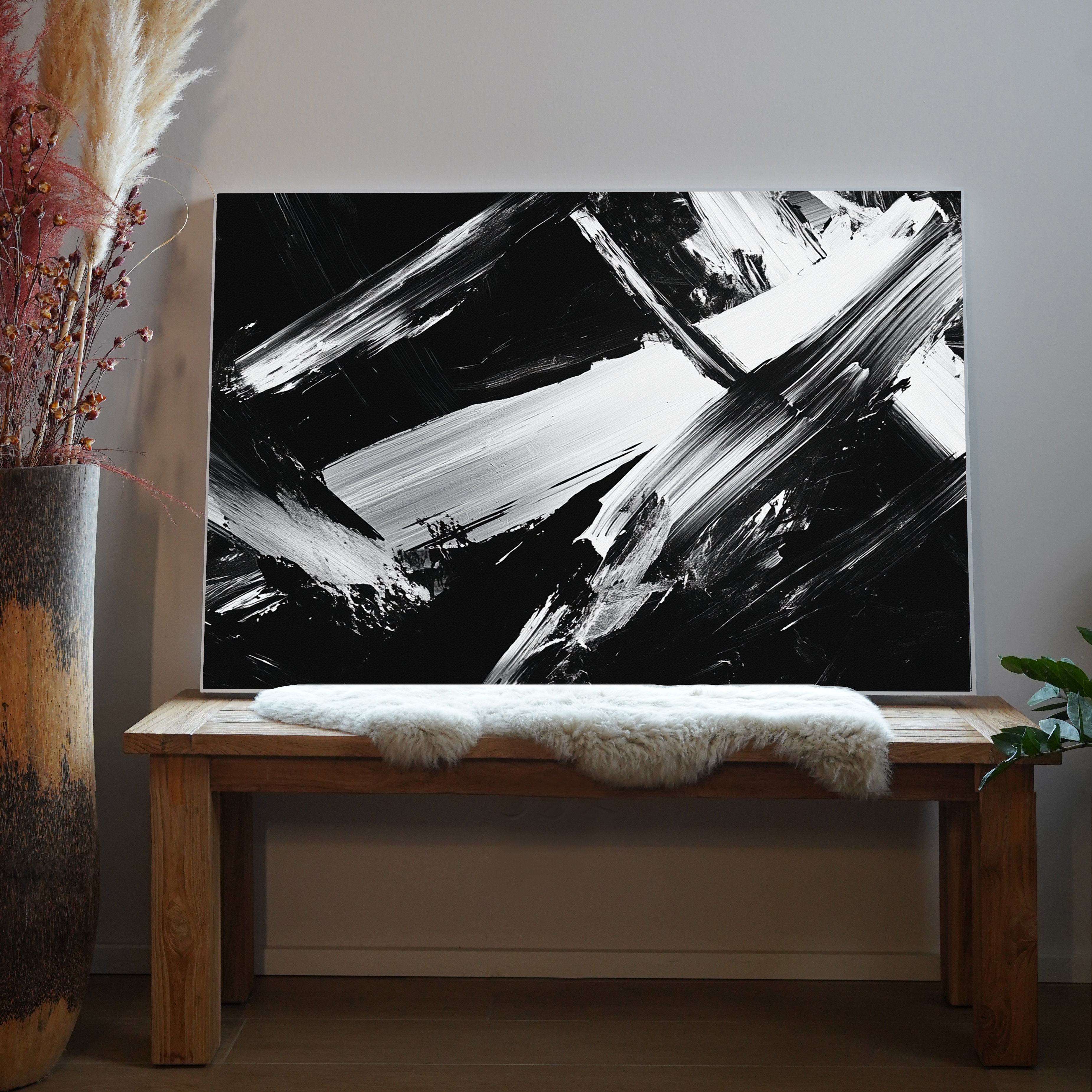 Pinselstriche Schwarz & Weiß 1 | LED Bild