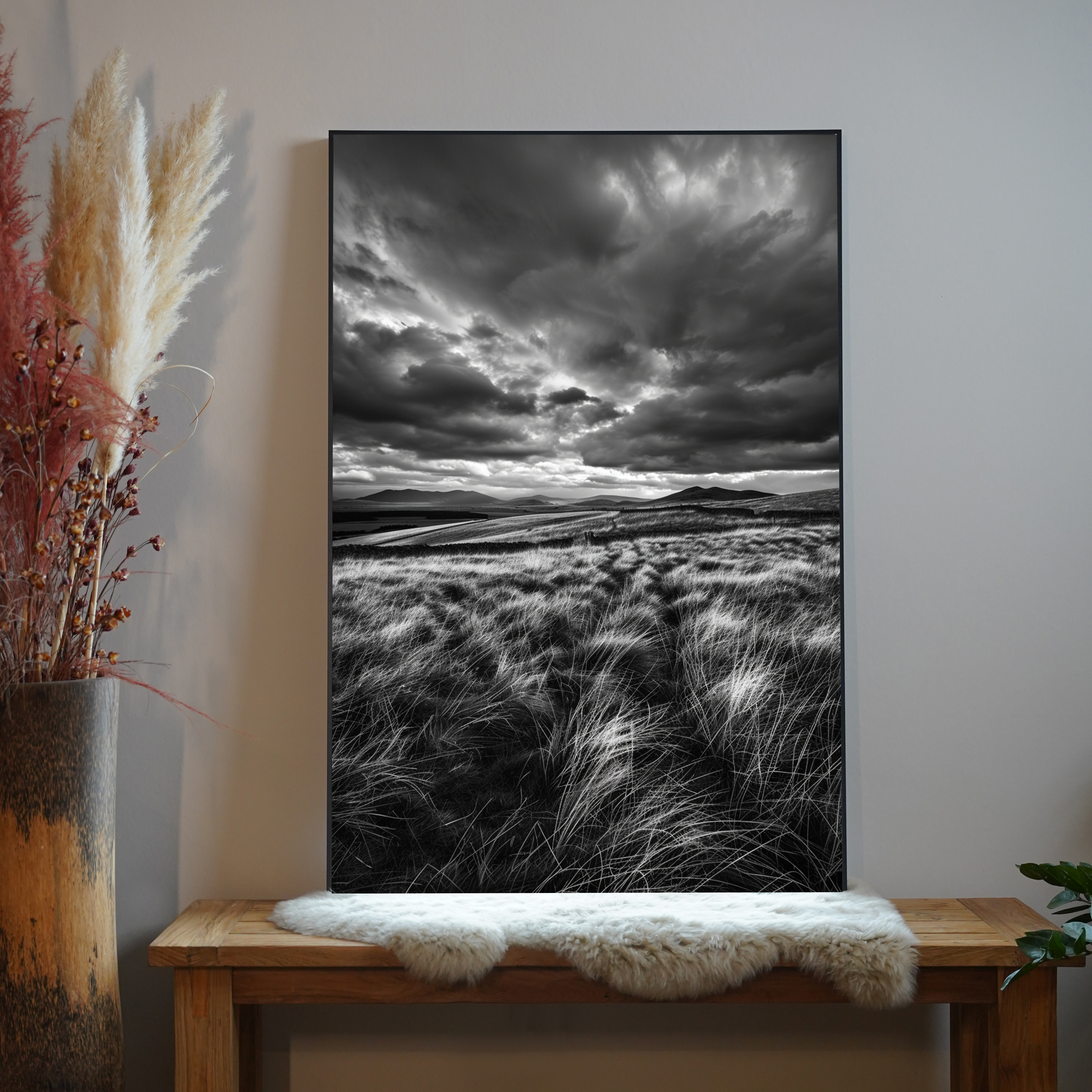 Wiese Schwarz & Weiß | LED Bild