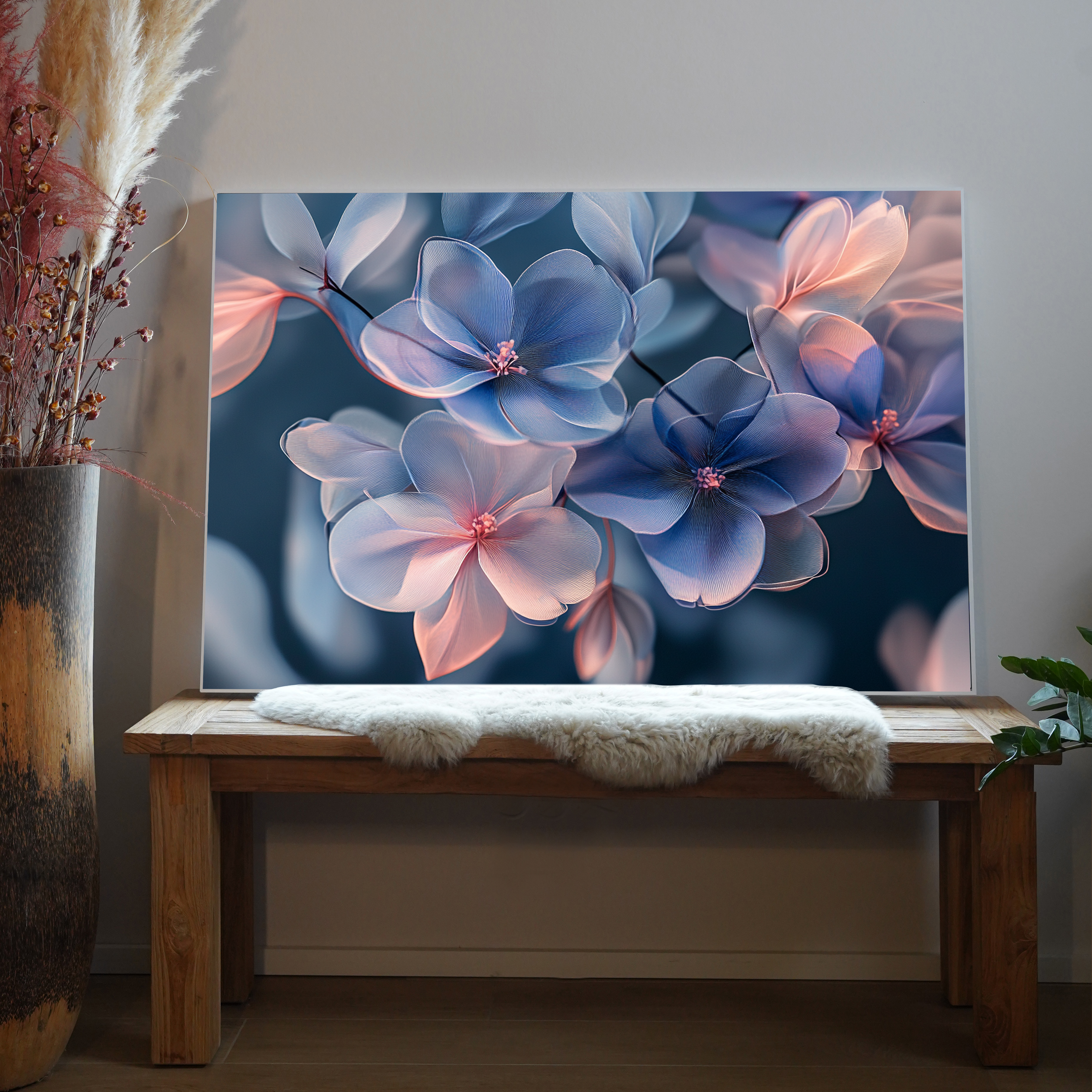 Blau Pinke Blumen 2 | LED Bild