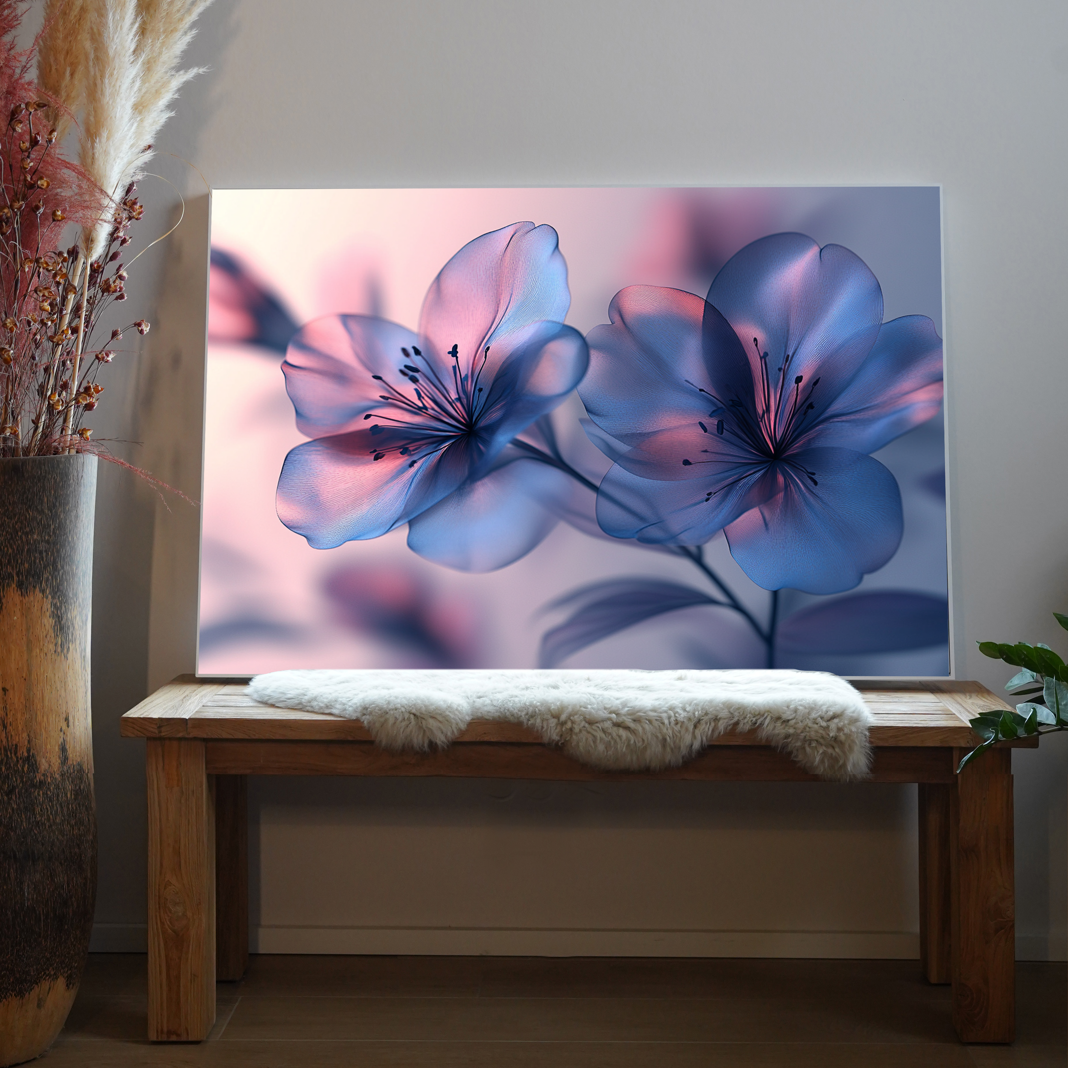 Blau Pinke Blumen 4 | LED Bild