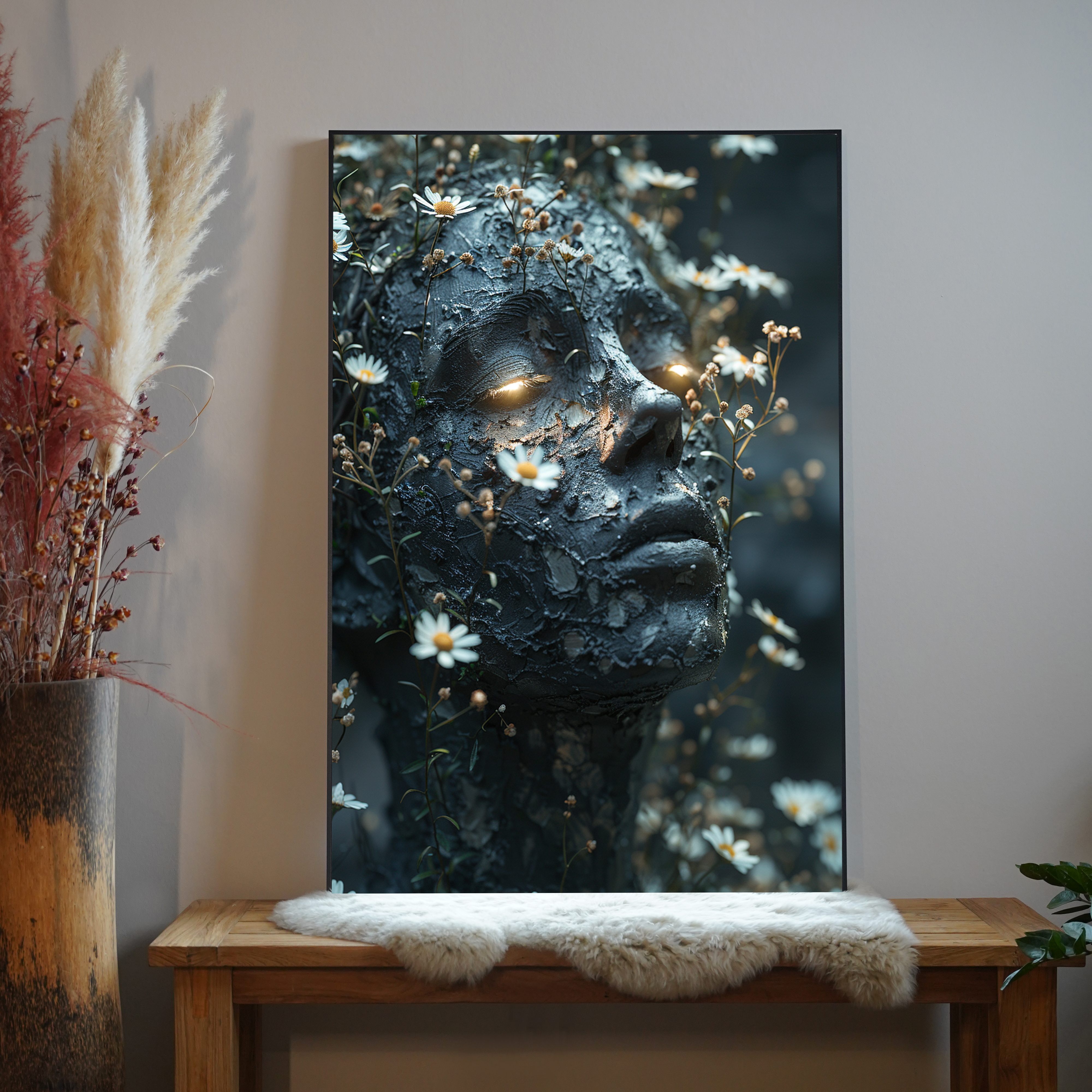 Schwarze Skulptur mit wachsenden Blumen 4 | LED Bild