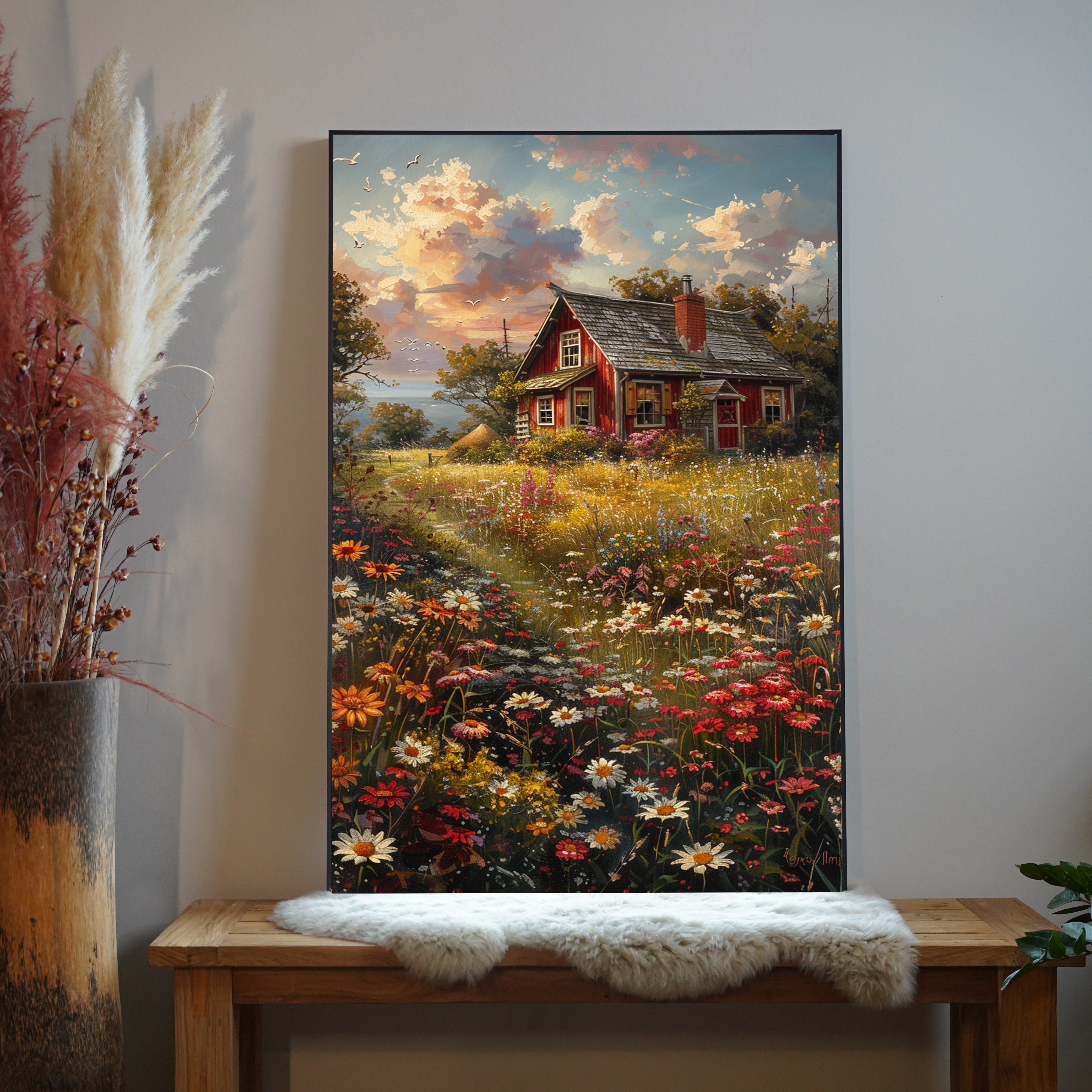 Hütte Idyllisch Ölgemälde 2 | LED Bild