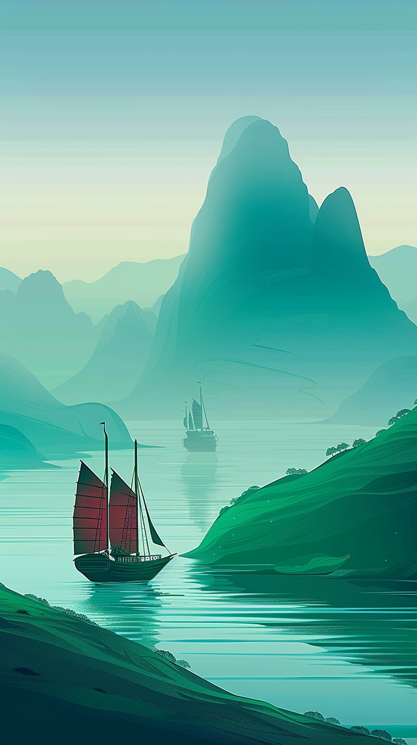 Asiatisches Schiff Illustriert 1 |  LED Bild