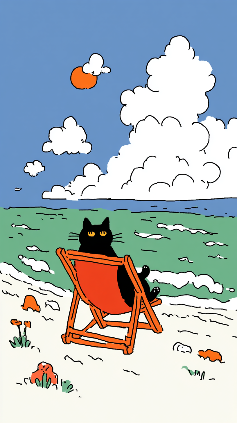 Katze am Strand Illustriert 2 | LED Bild
