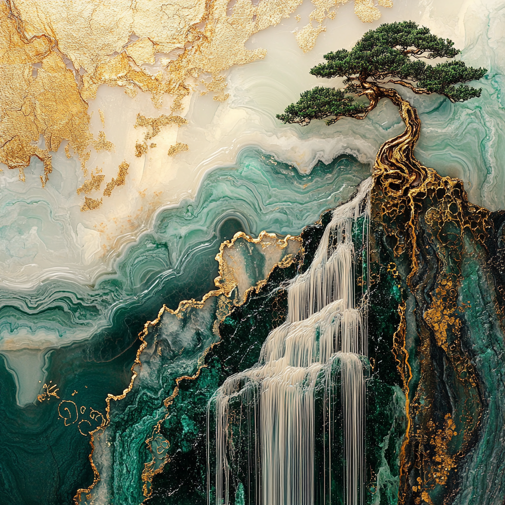 Asiatischer Goldener Wasserfall | LED Bild