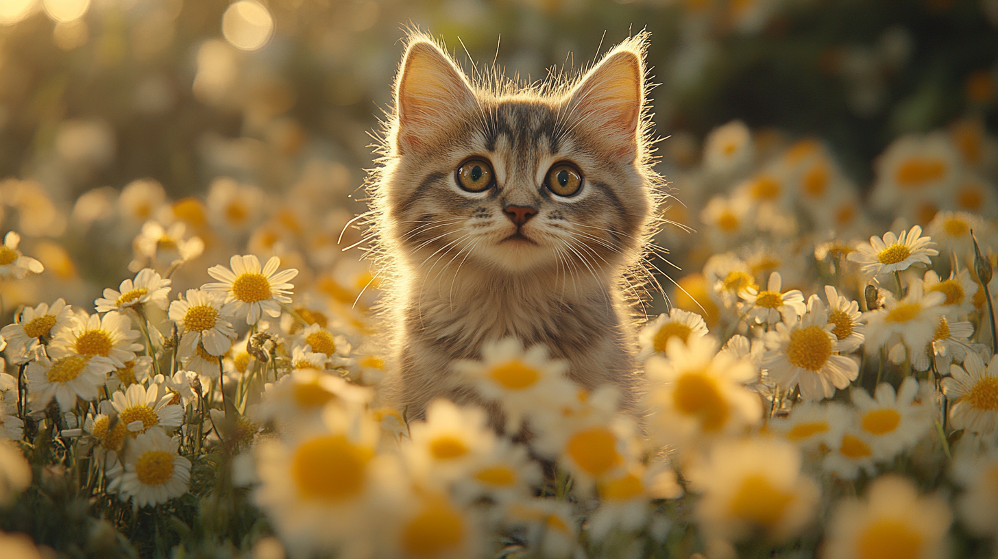 Katze im Blumenfeld 1 | LED Bild