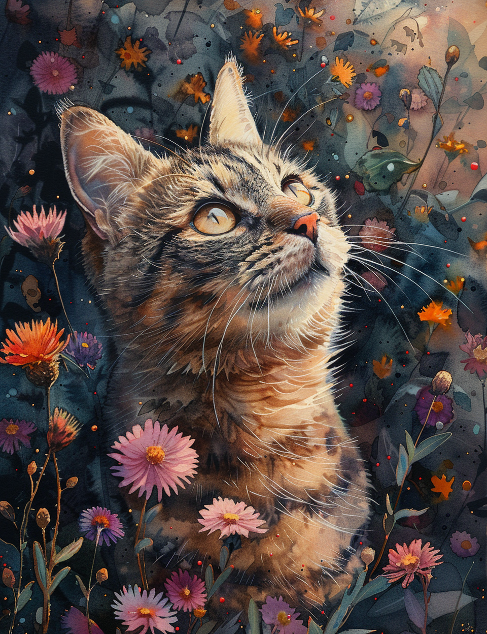 Katze im Blumenfeld 2 | LED Bild
