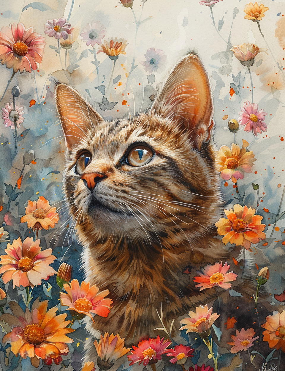 Katze im Blumenfeld 3 | LED Bild