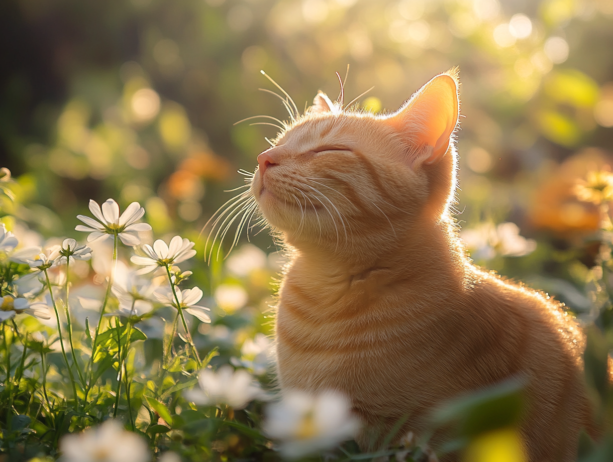 Katze im Blumenfeld 4 | LED Bild