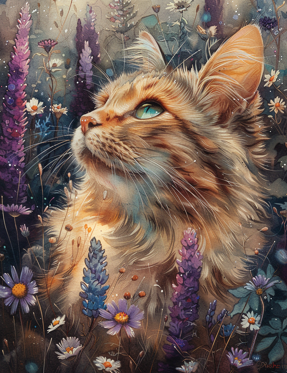 Katze im Blumenfeld 5 | LED Bild
