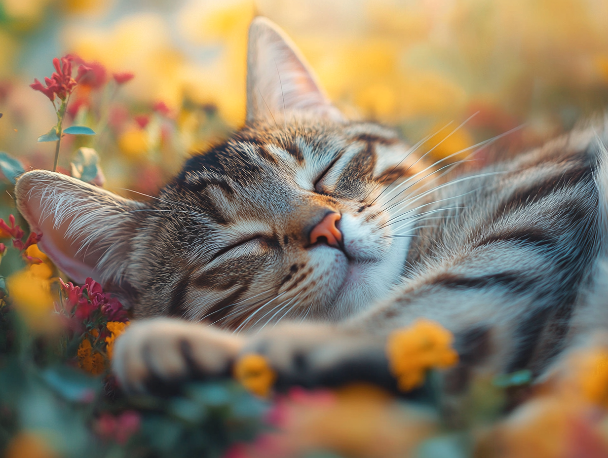 Katze im Blumenfeld 6 | LED Bild