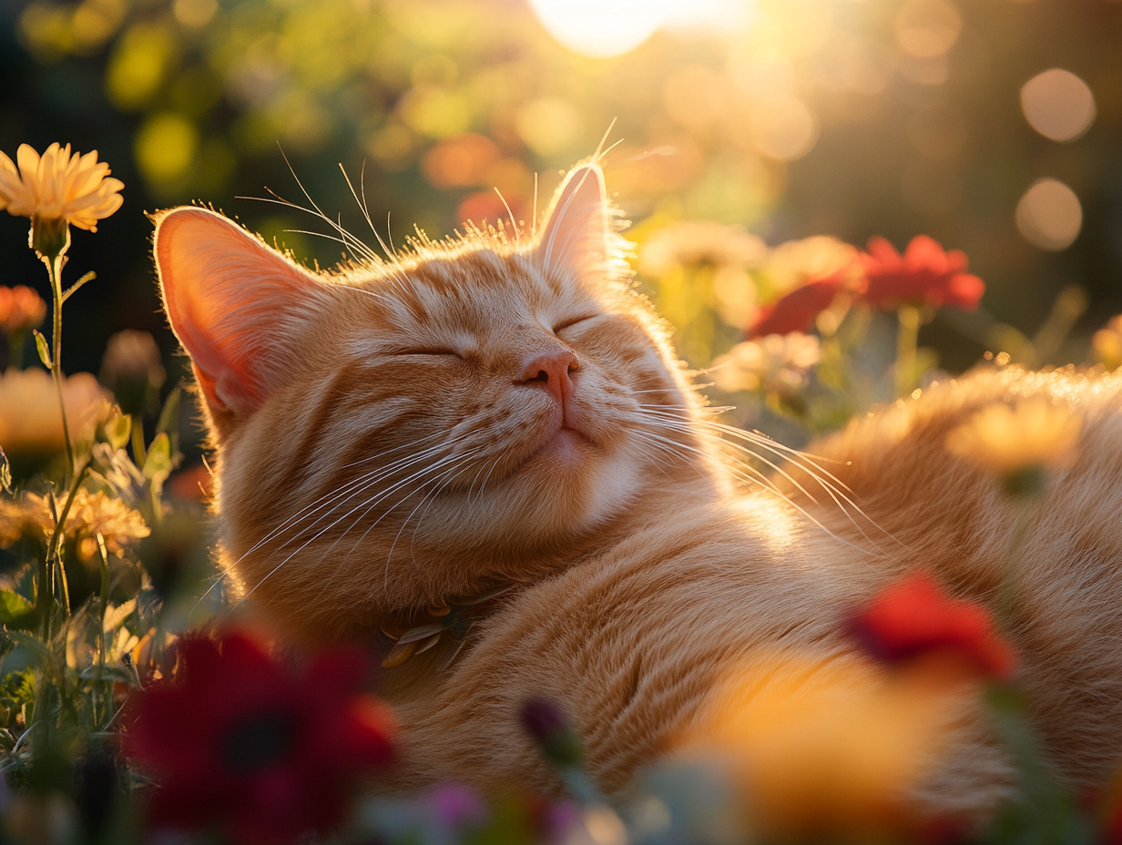 Katze im Blumenfeld 9 | LED Bild