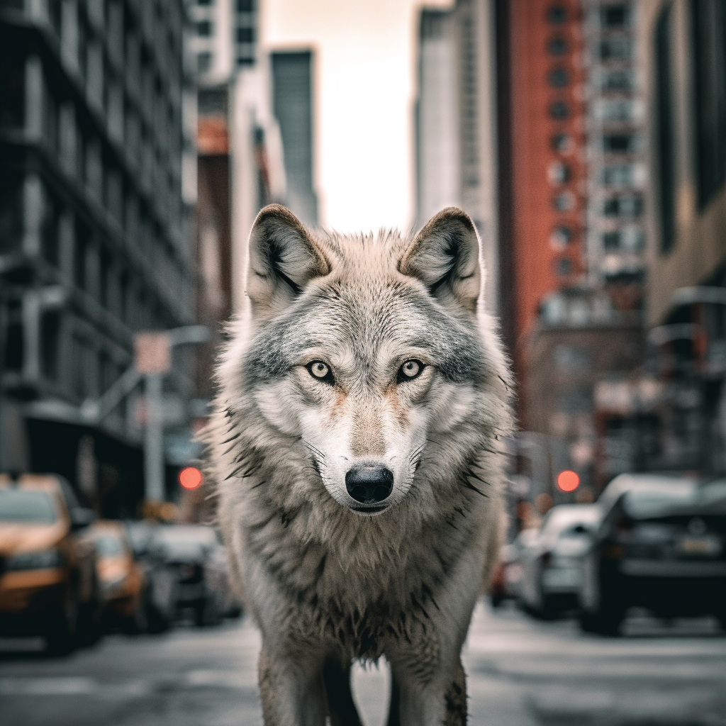Wolf in Großstadt | LED Bild