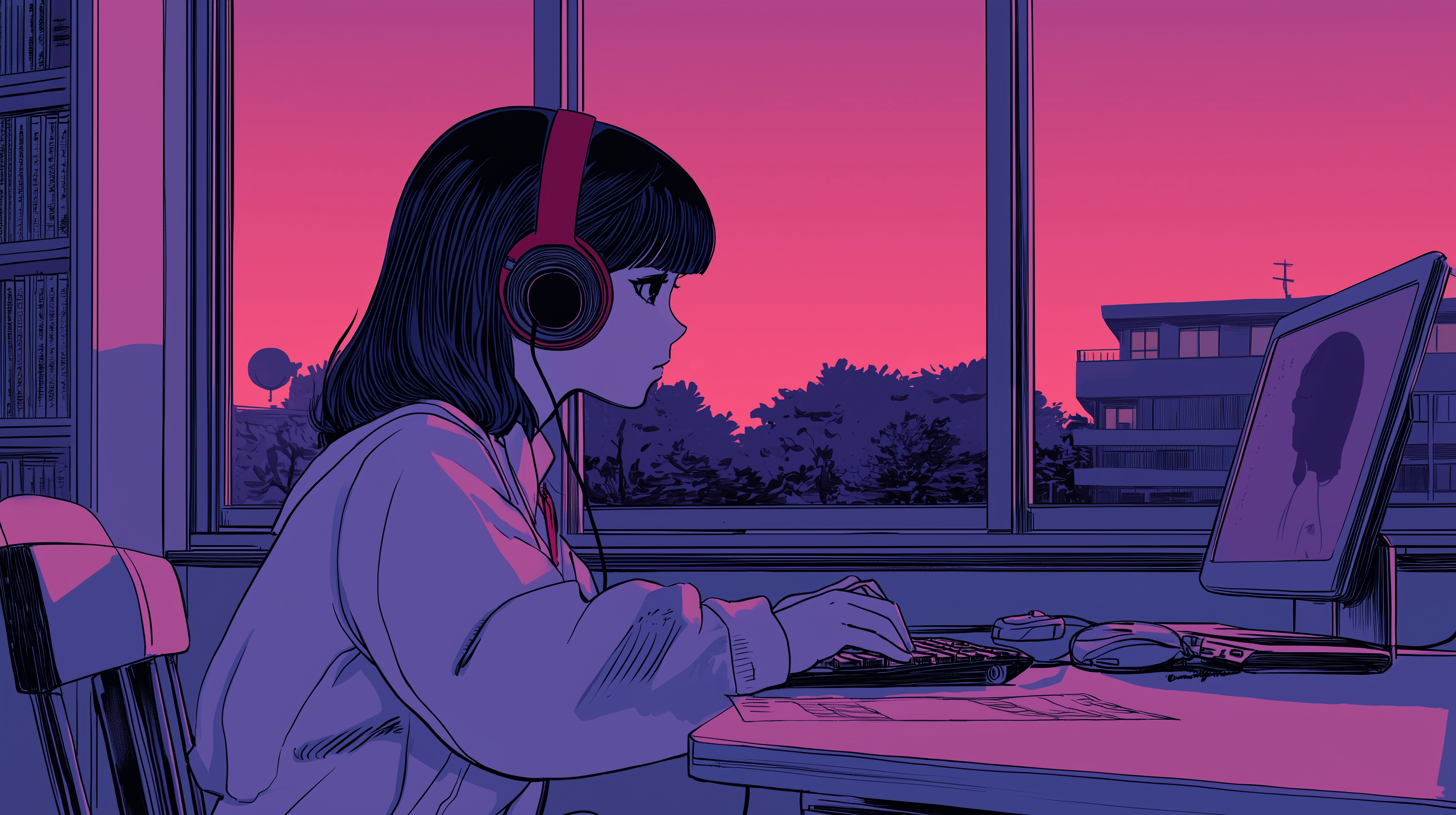 Anime Mädchen Konzentriert | LED Bild