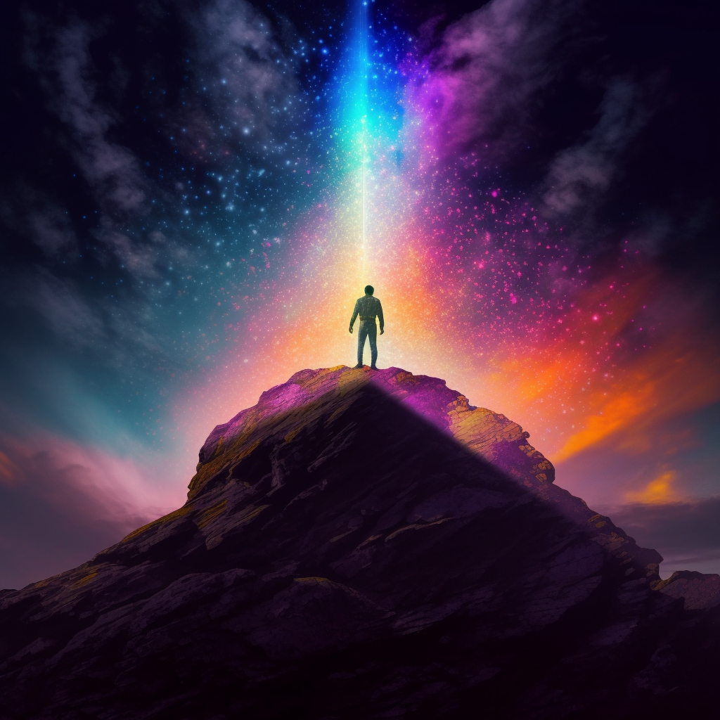 Mann vor Bunter Galaxie | LED Bild
