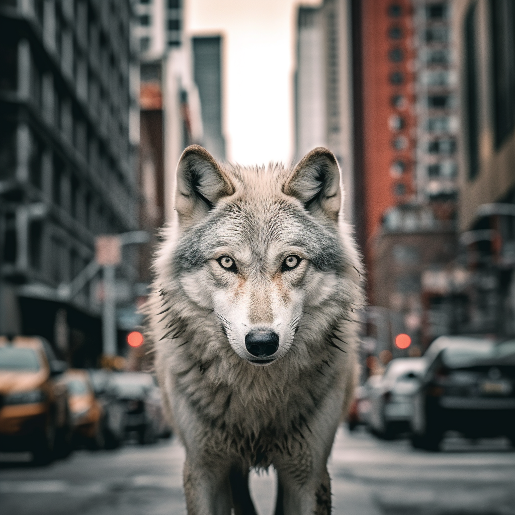 Tierfotografie | Gray Wolf in the City | LED Bild