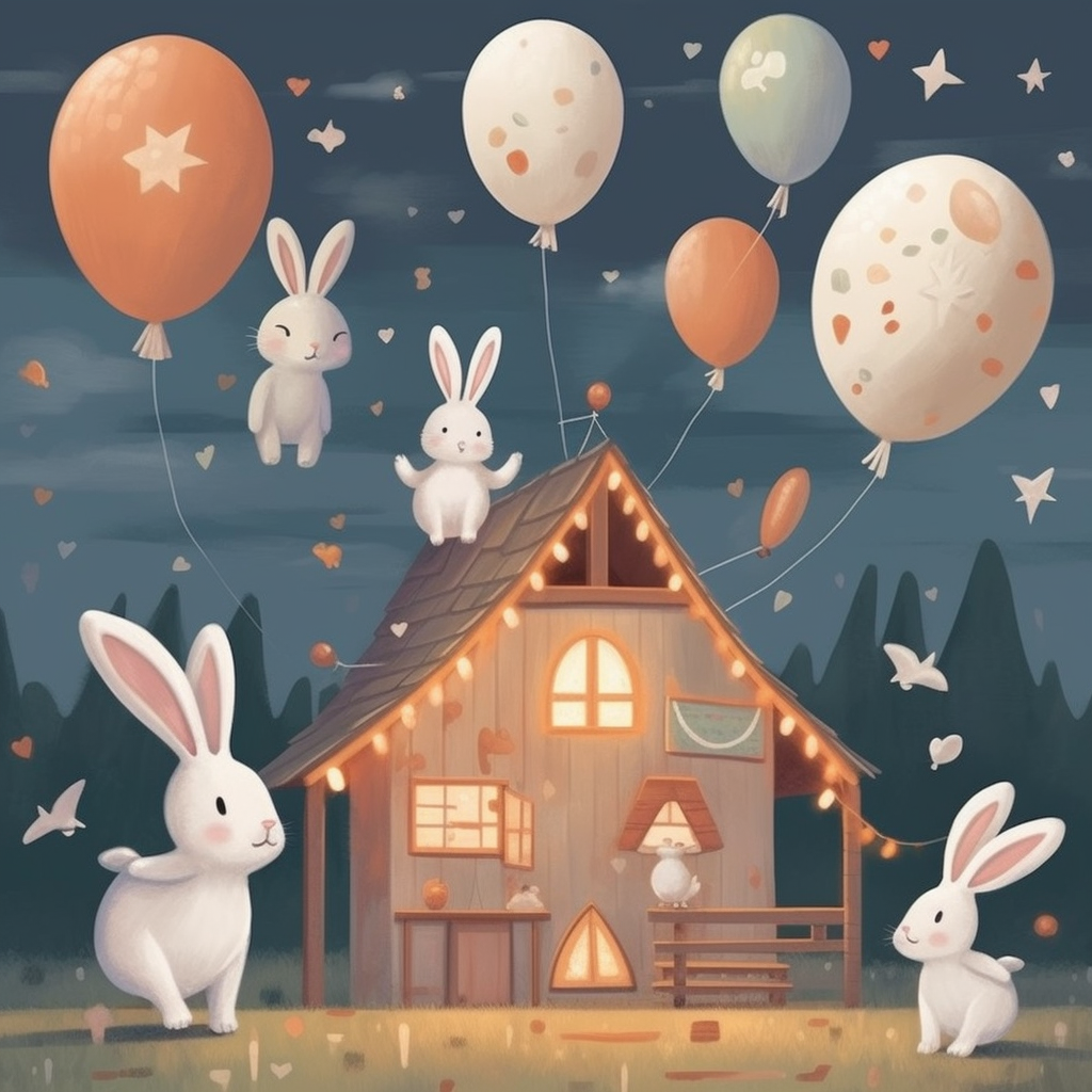 Kinderzimmer | Kindermotiv "Ballons mit Kaninchen" | LED Bild