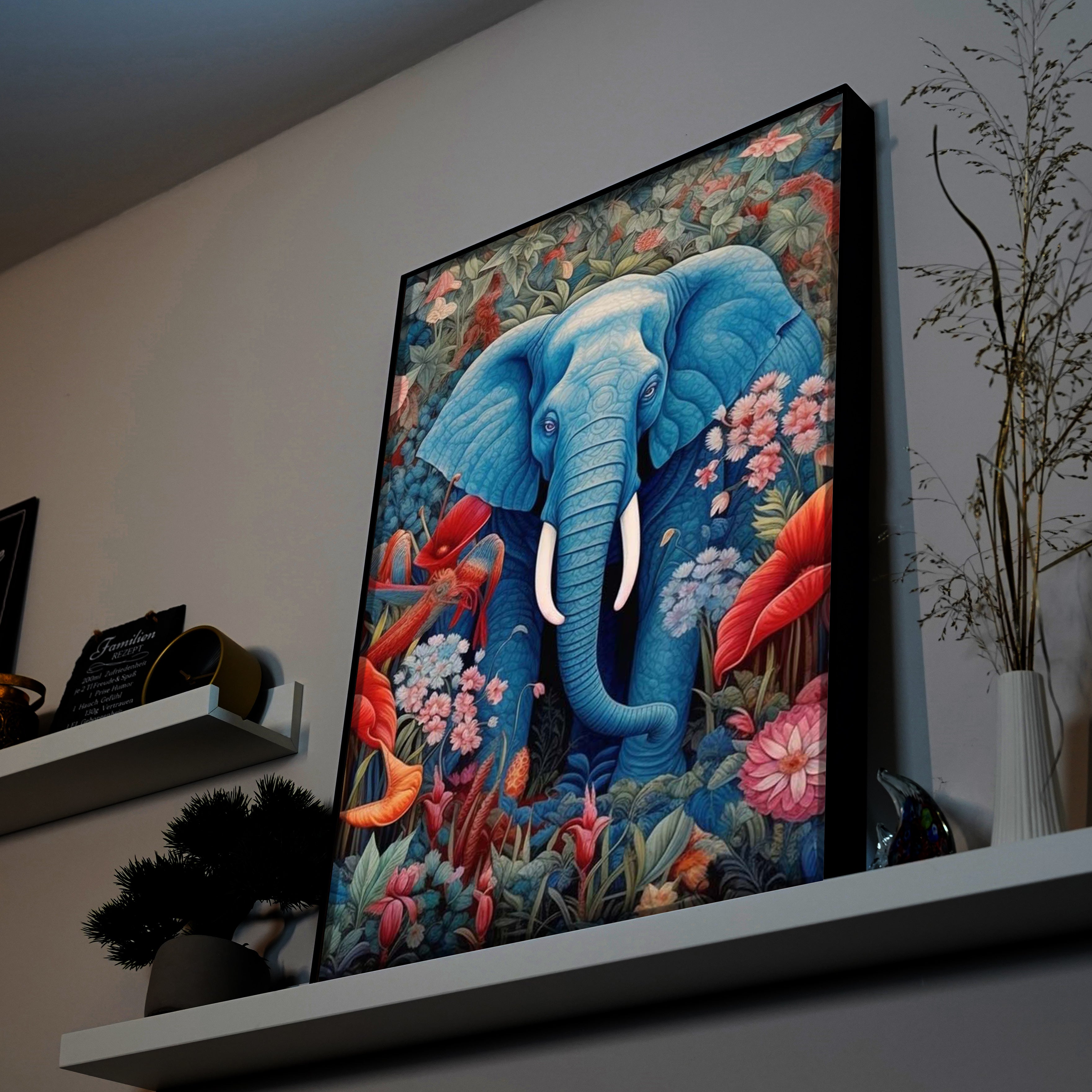 Blue Flower Elephant | LED Bild