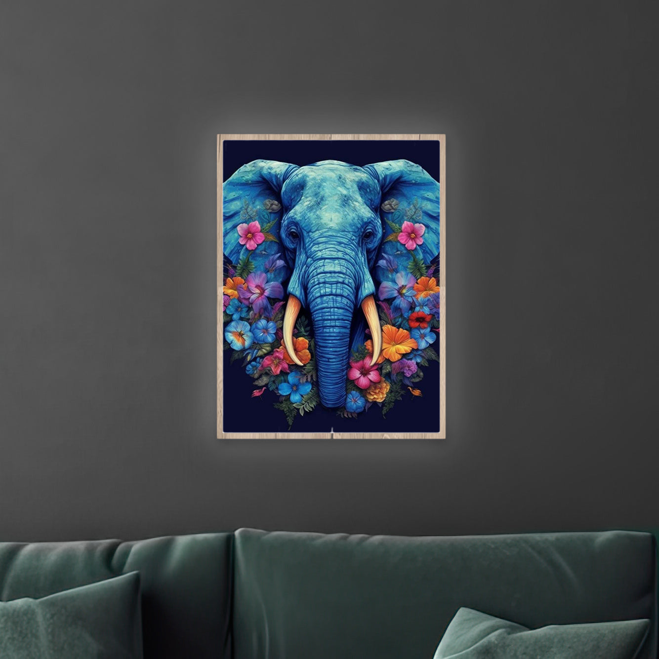 Flower Blue Elephant | LED Bild
